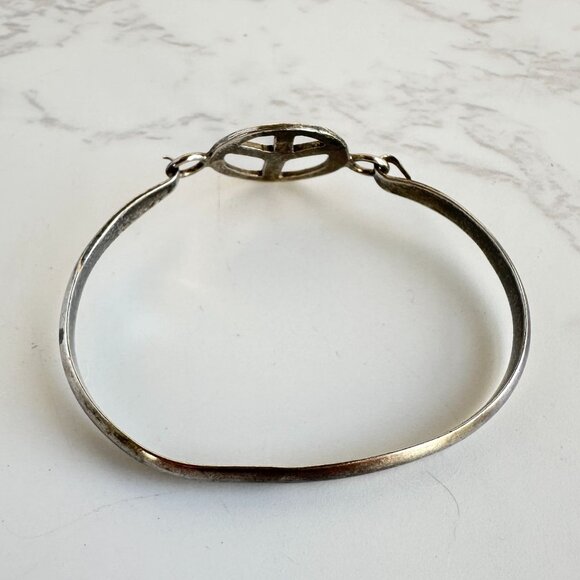 Sterling Silver Peace Sign Baby Bangle 925 Mexico - Picture 7 of 7